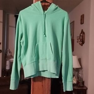 Fuzzy light green hooded sweatshirt